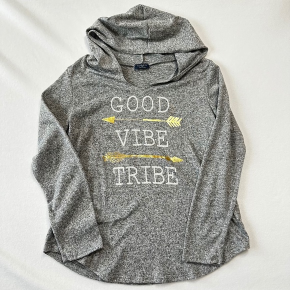 Scarlett Tops - Scarlett Women’s XL Grey Hoodie Good Vibe Tribe Gold Metallic Arrows Long Sleeve